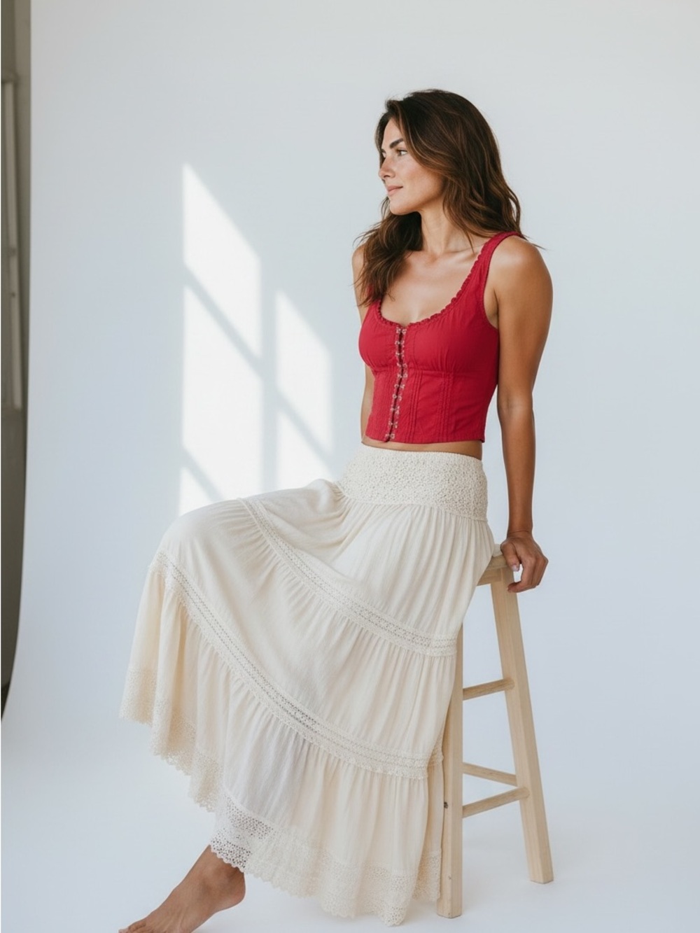 Free People Amelia Corset Top Size Large in Convertible Red | Hook & Eye Crop fo - Picture 2 of 8